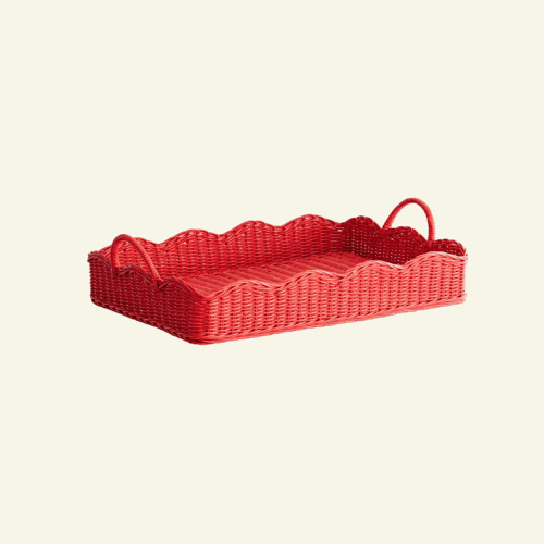 Image showing the Rattan Scalloped Tray, Red product.