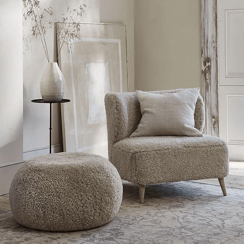 Sheepskin Cosy Pouffe, H35 x D60cm, Oatmeal