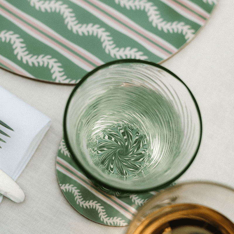 Vines Set of 6 Coasters, D10cm, Green & Pink