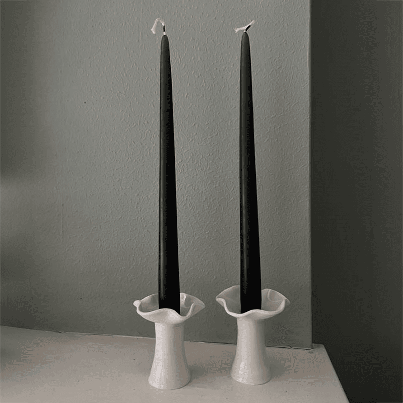 Joanna Ling Pair of Porcelain Wave Top Candleholders, H9cm, White