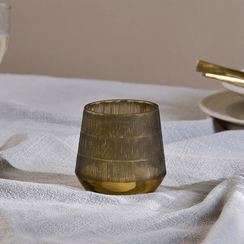 Dera Etched Glass Tealight, H9.5cm, Antique Gold