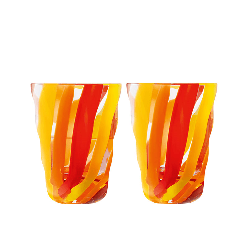 Folk Set of 2 Tumblers, 280ml, Orange/Red/Yellow