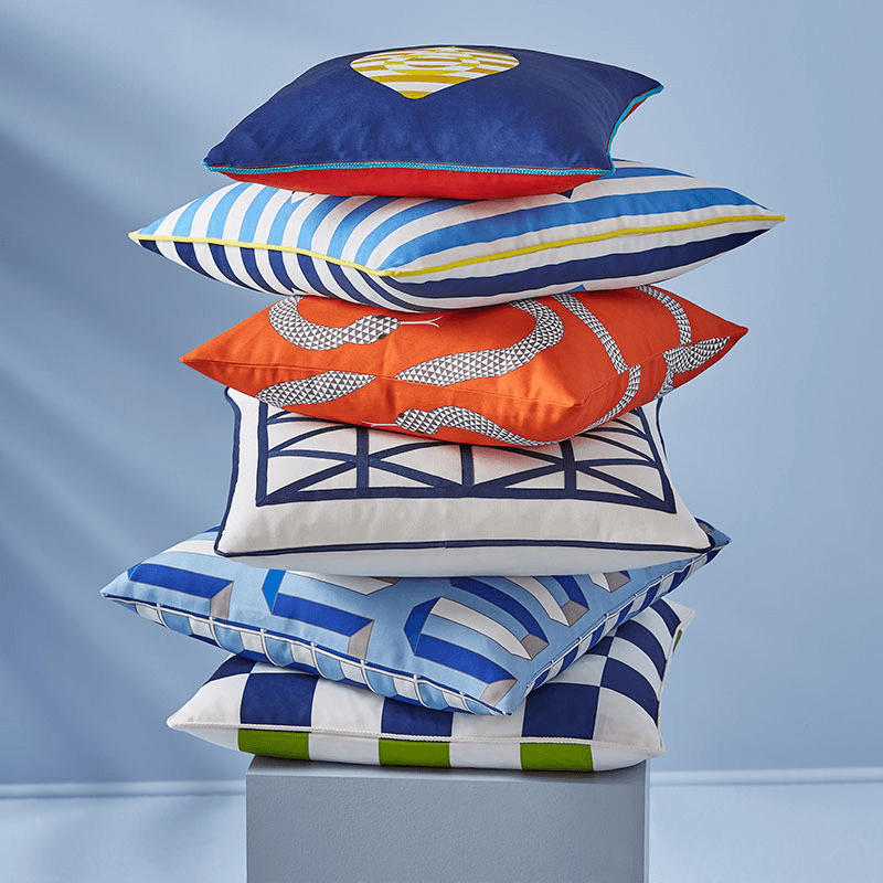 Checkerboard Outdoor Cushion, 51 x 51cm, Blue/Green