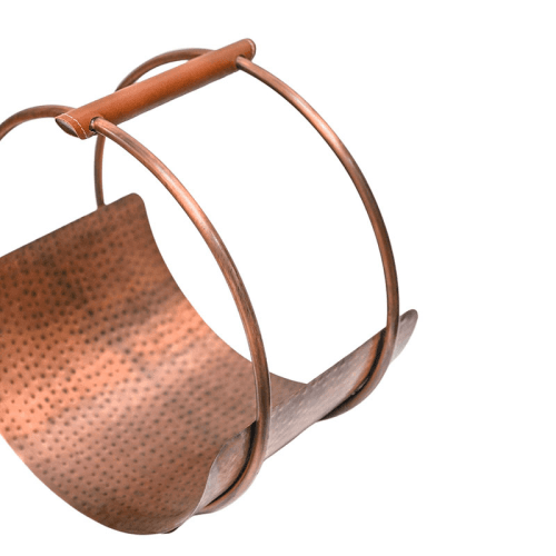 Image showing the Luxury Leather Handle Log Holder, H43cm, Copper product.
