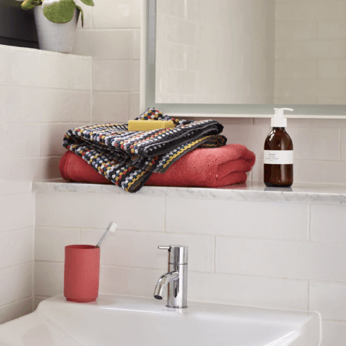 Image showing the Carnaby Stripe Bath Sheet, White/Pink/Blue/Orange product.