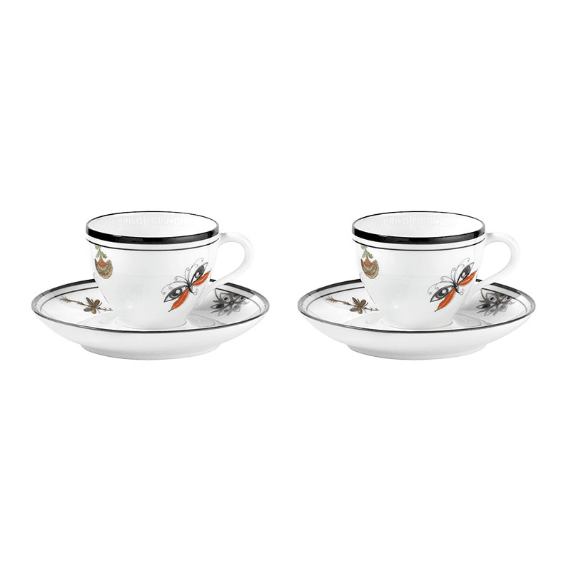 Arcadia Set of 2 Coffee Cups with Saucers, 100ml, White