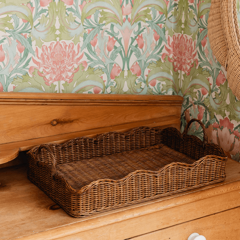 Rattan Scalloped Tray, Teak
