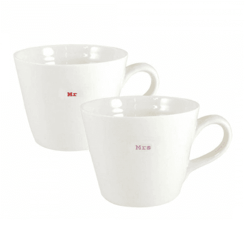 Image showing the 'Mr & Mrs' Set of 2 Bucket Mugs, 350ml, Red & Pink product.