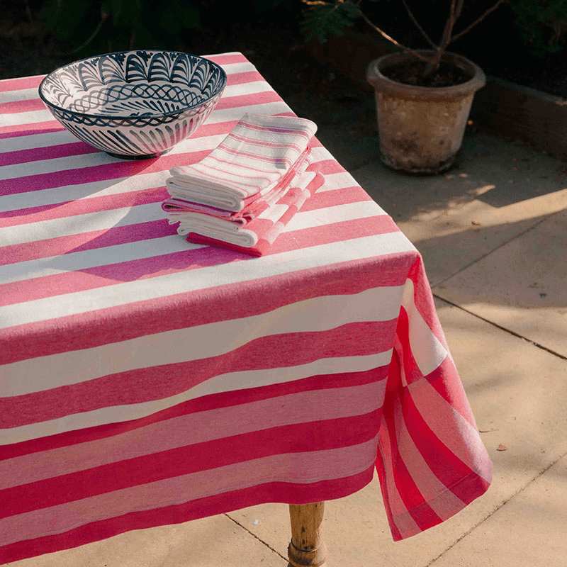 Stripe Tablecloth, W160 x L200cm, Punch Pink