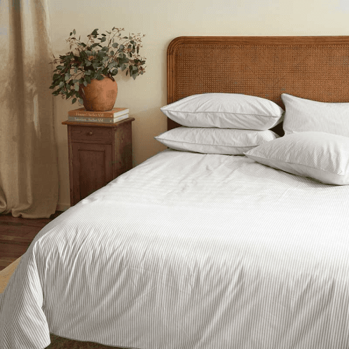Image showing the The Stripe 200 Thread Count Pair of Pillowcases, Standard, Grey product.