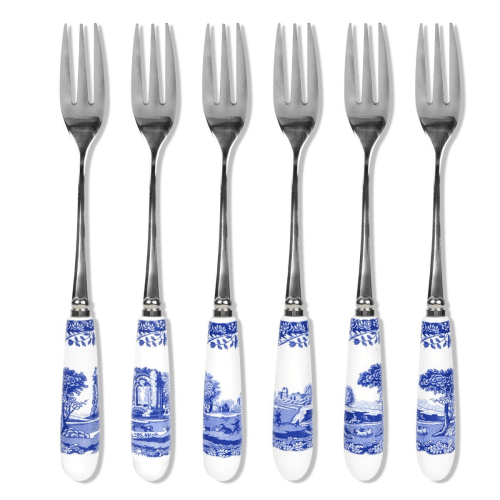 Image showing the Blue Italian Set of 6 pastry forks, 15cm product.