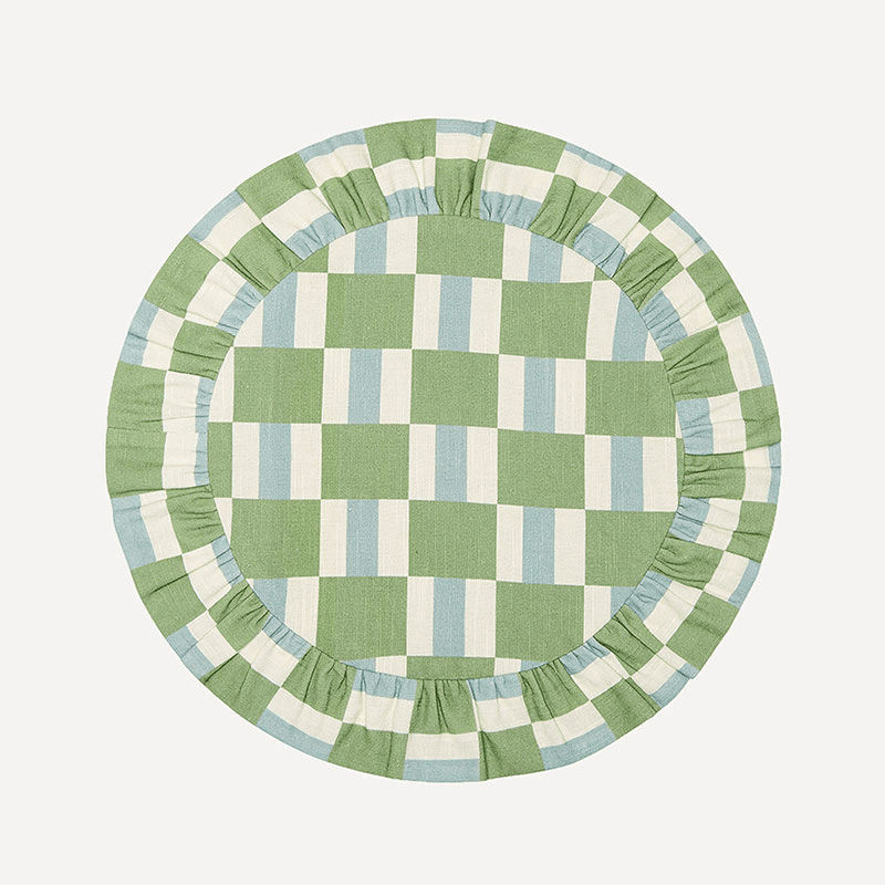 Checkers Reversible Placemat, D39cm, Green & Blue