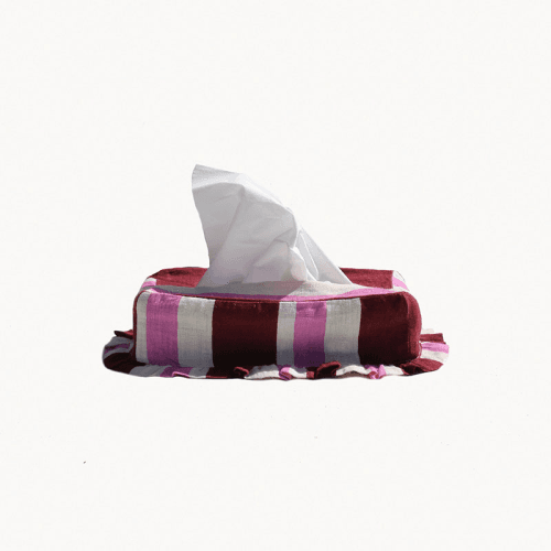 Image showing the Stripe Tissue Box Cover, L21.5 x W12.5 x H7cm, Burgundy & Cerise product.