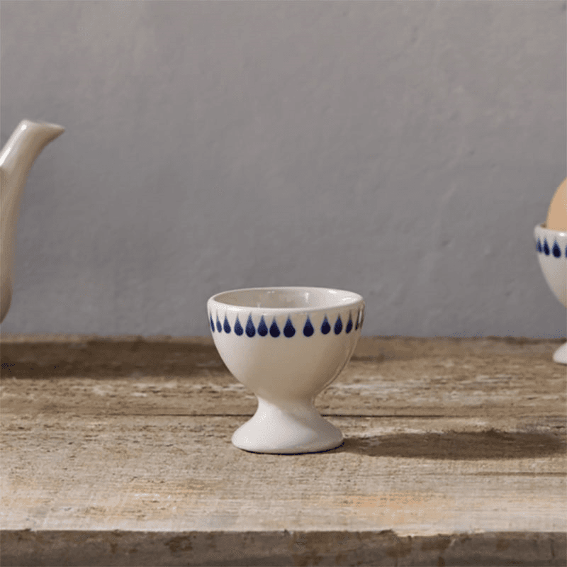 Indigo Drop Set of 2 Egg Cups, Cream & Blue