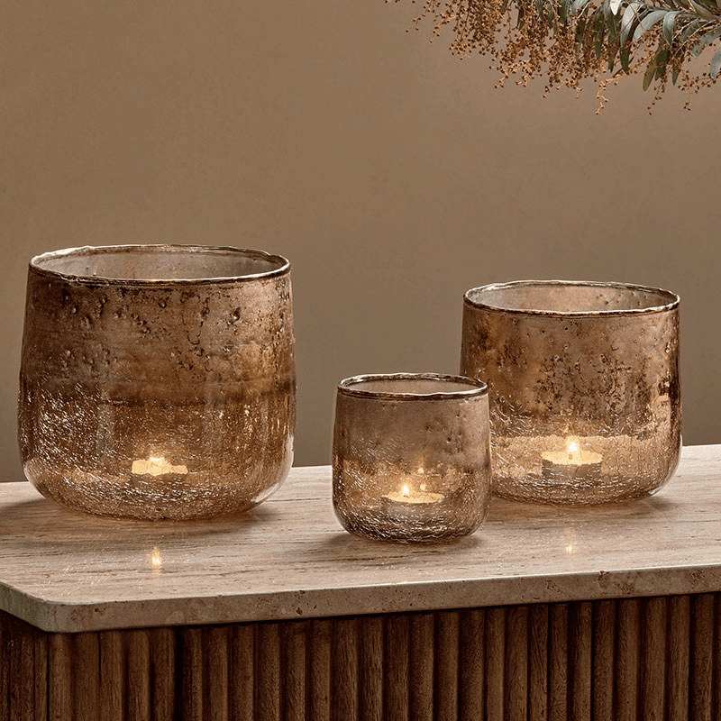 Konara Tealight Holder, D9cm, Copper Smoke
