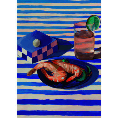Image showing the Shrimp & Stripes Art Print, 70 x 100cm product.