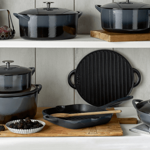 Image showing the Halo Cast Iron Griddle pan, 47 x 25 x 4cm, Black product.