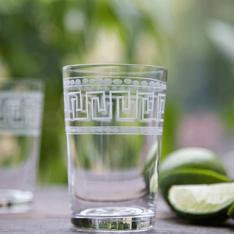 Greek Key Set of 6 Crystal Tumblers, 260ml, Clear