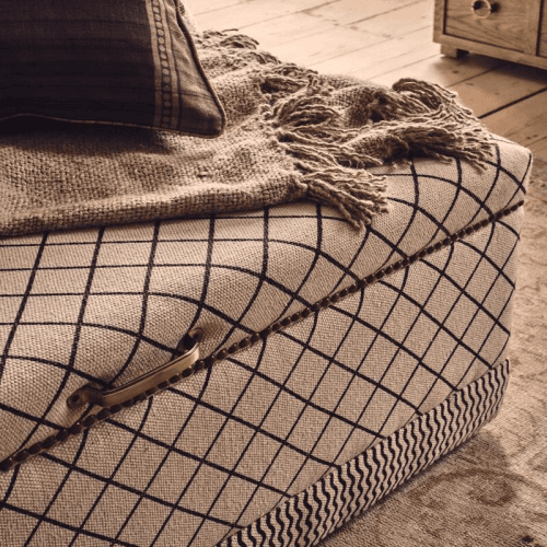 Image showing the Agnes Upholstered Ottoman, 124 x 80cm, Monochrome product.