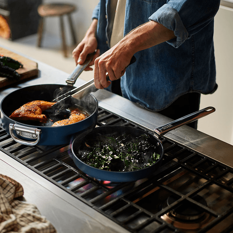 Space Folding Ceramic Non-Stick Saute Pan & Lid, 28cm, Midnight Blue