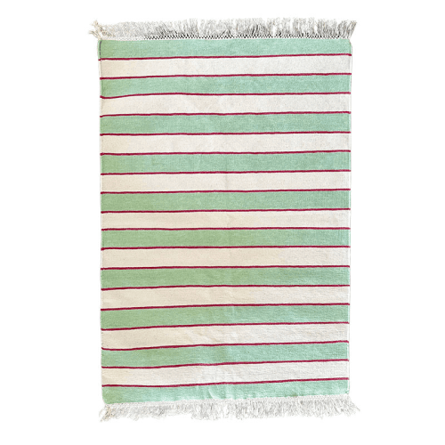 Image showing the Stripe Rug, 100 x 70cm, Green & Red product.