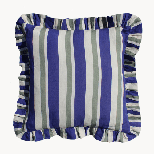 Image showing the Stripe Cushion Cover, 60 x 60cm, Cobalt & Sea Green product.