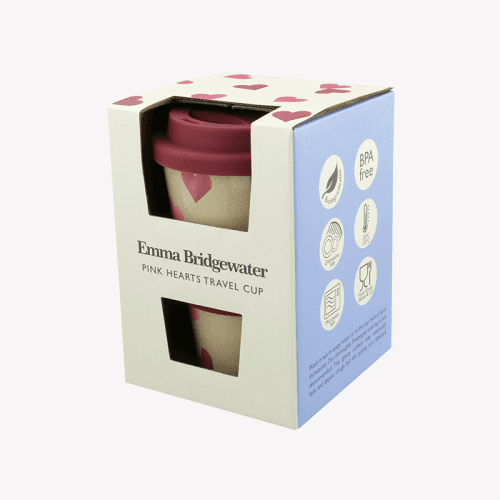 Image showing the Pink Hearts Rice Husk Cup, 425ml, Pink/Cream product.