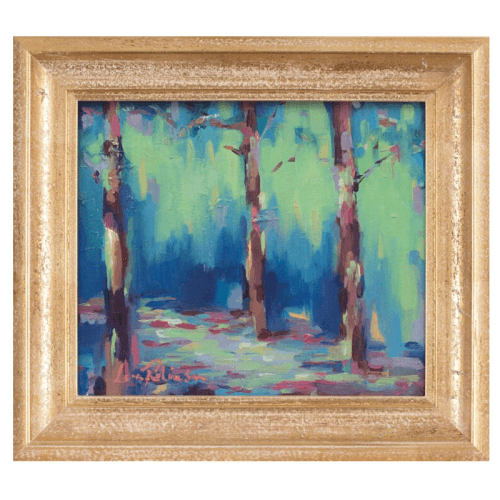 Image showing the Moving Forestry Framed Oil Painting on Canvas, 35.5 x 30.5cm, Turquoise product.