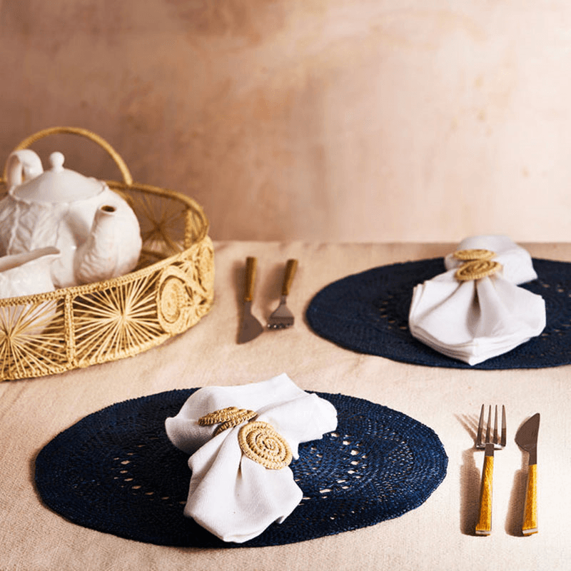 Classic Set of 2 Open Weave Placemats, D30cm, Midnight Blue