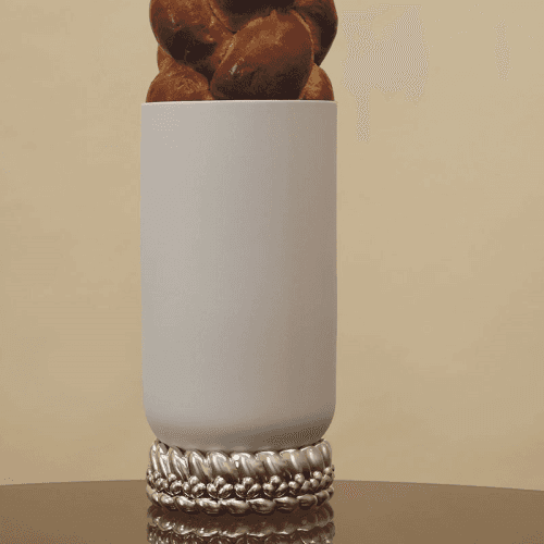 Image showing the Babylone Vase, H30.5 x D5.5cm, White & Silver product.