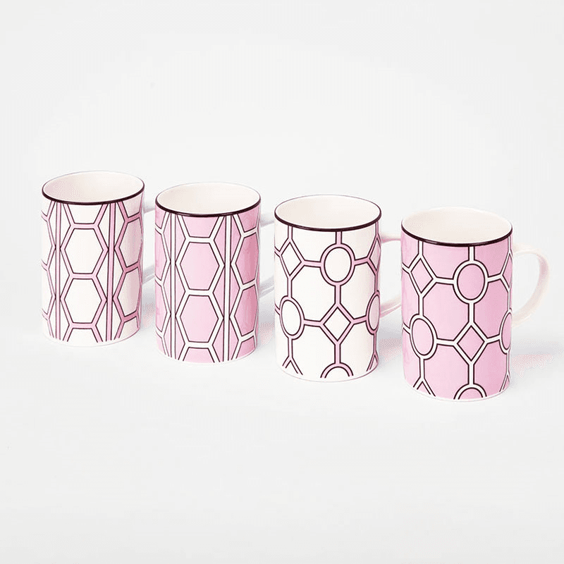 Hex & Hoop Set of 4 Mugs, 350ml, Pink
