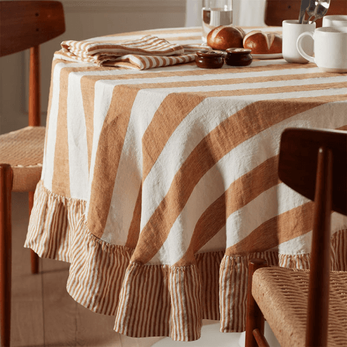 Image showing the Cora Wide Stripe Tablecloth, D180cm, Amber product.
