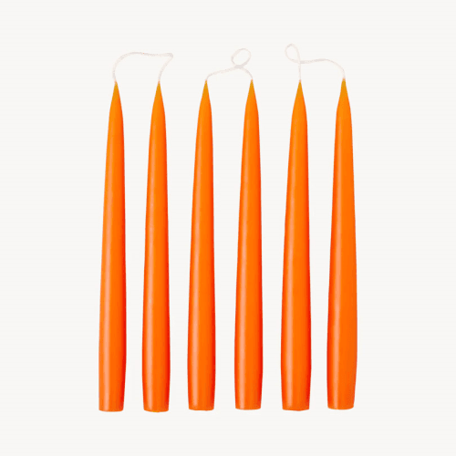 Image showing the Set of 6 Tapered Dinner Candles, H25cm, Pumpkin Orange product.