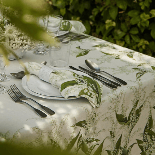 Image showing the Lilly of the Valley 'Muguet' Linen Napkin, 50 x 50cm, White product.
