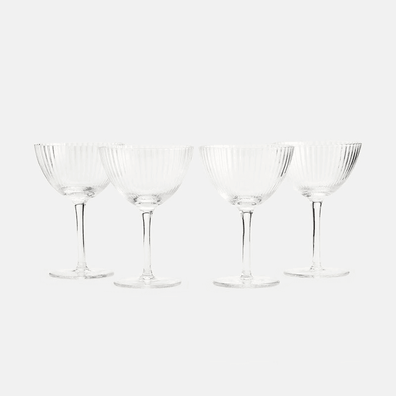 Fluted Set of 4 Champagne Coupes, 190ml, Clear