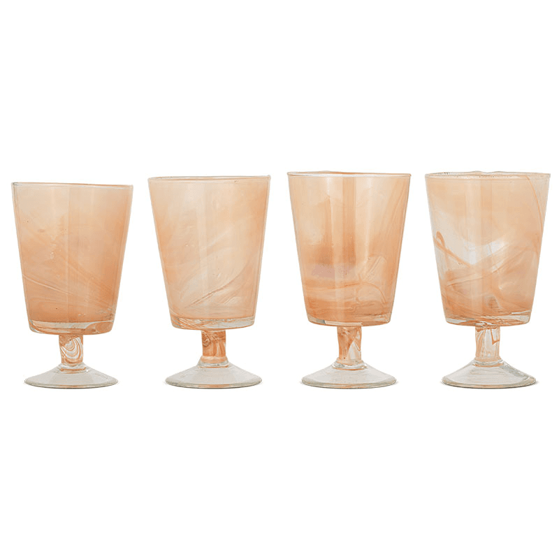Shirali Set of 4 Marble Swirl Wine Glasses, 350ml, Apricot