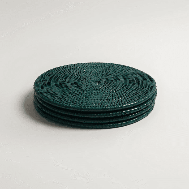 Latha Set of 4 Placemats, D27cm, Dark Green