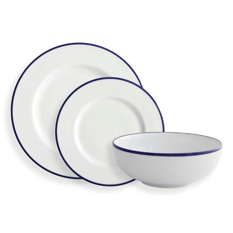 Canteen 12 Piece Dinner Set, White/Blue