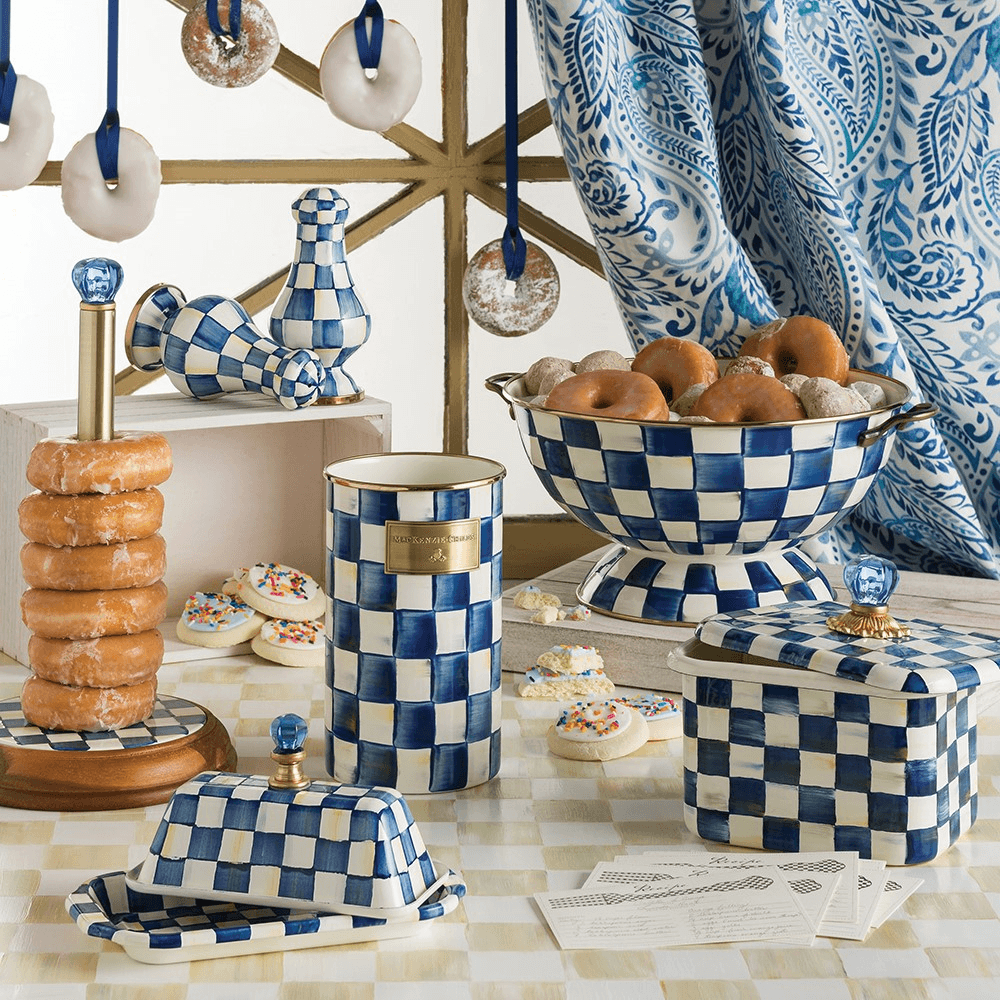 Royal Check Utensil holder, 13cm, Blue & White