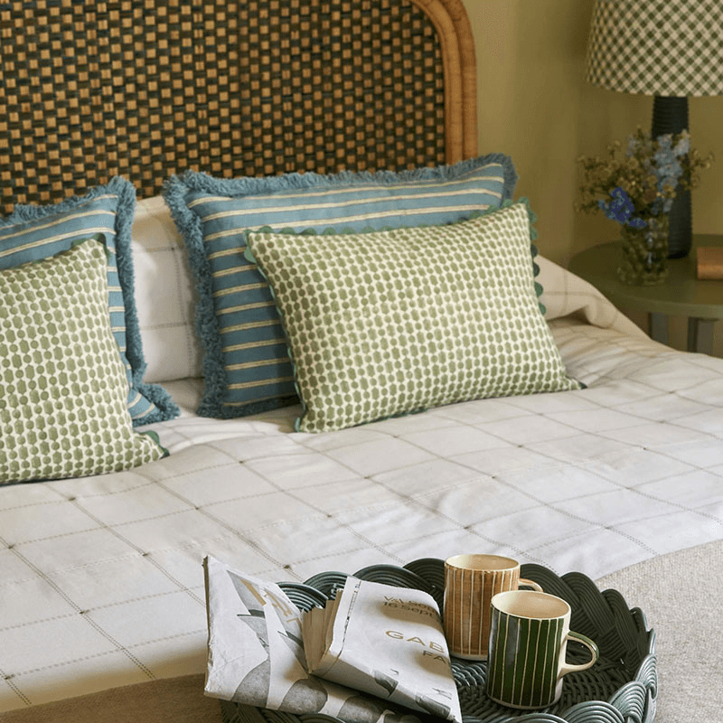 Edo Cushion, 60 x 40cm, Blue & Sage Green