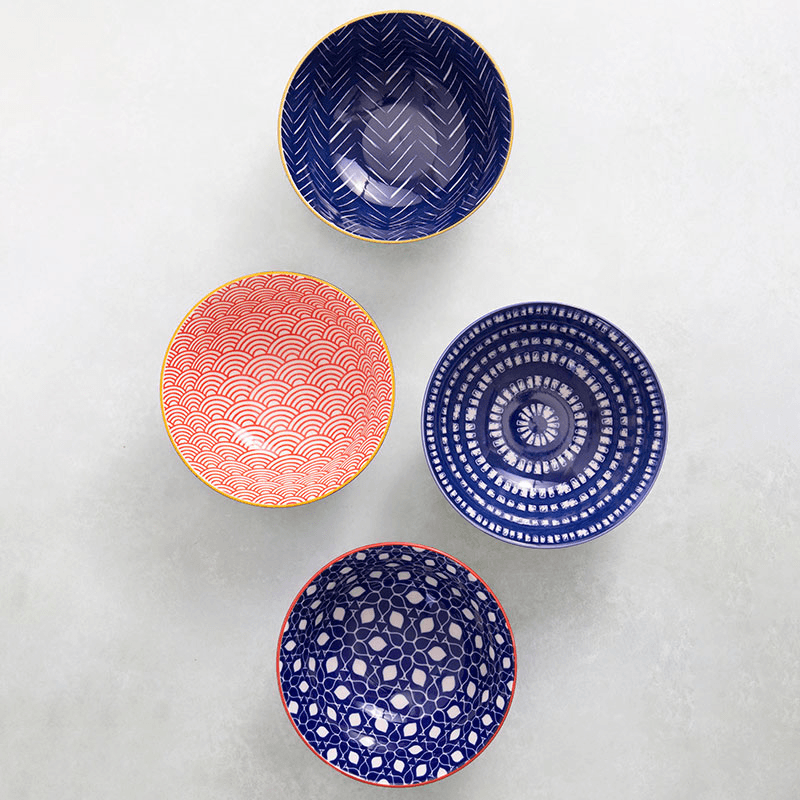 Hues Set of 4 Bowls, D15.5cm, Red/Blue