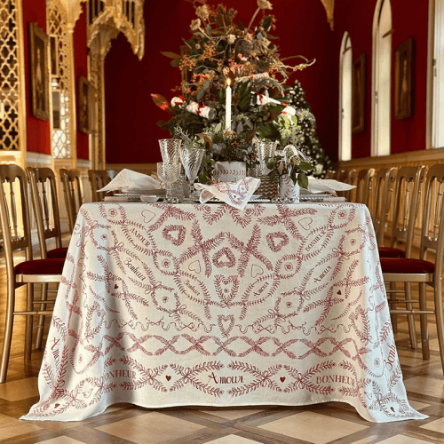 Image showing the Amour Bonheur Linen Tablecloth, 165 x 300cm, Red product.