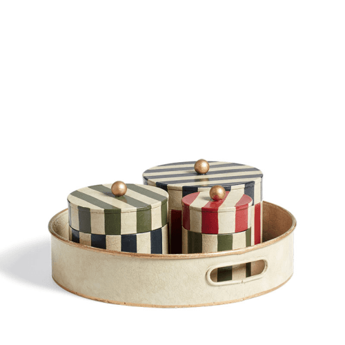 Image showing the Joshuah Set of 3 Lidded Pots and Tray, H10cm, Multi product.