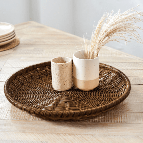 Image showing the Pecan Rattan Round Tray, D43cm, Brown product.