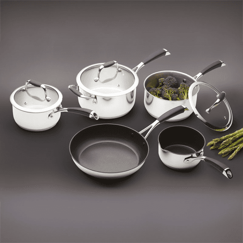 Image showing the Five piece deluxe cookware set, Non-Stick Stainless Steel product.