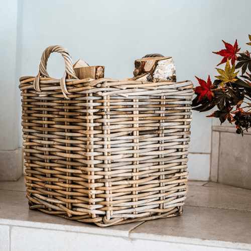 Image showing the Wicker Fireside Set of 2 Log Baskets, Grey, Grey product.