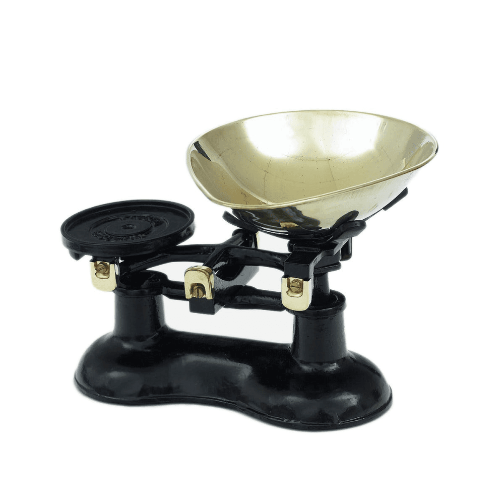 Traditional kitchen scales, Black Cast Iron With Brass Bowl