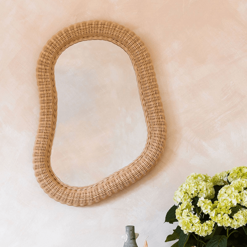 Joy Rattan Asymmetric Mirror, 70cm, Natural