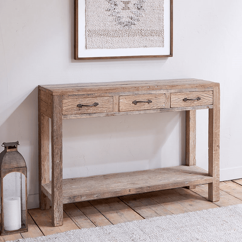 Ibo 3 Drawer Console Table, Reclaimed Wood