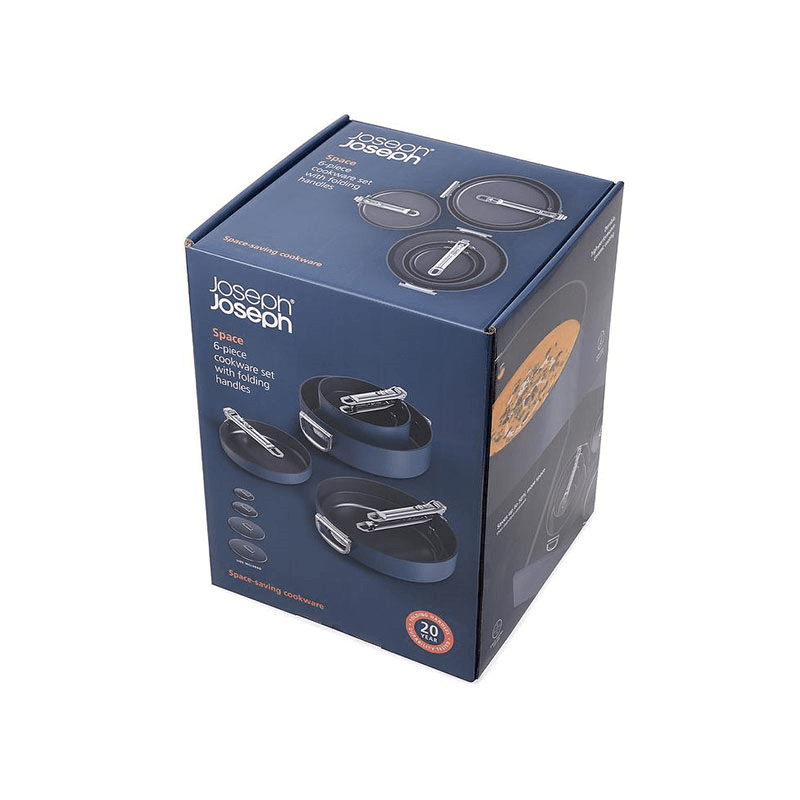Space Folding Handle Ceramic Non-Stick 6 Piece Cookware Set, Midnight Blue